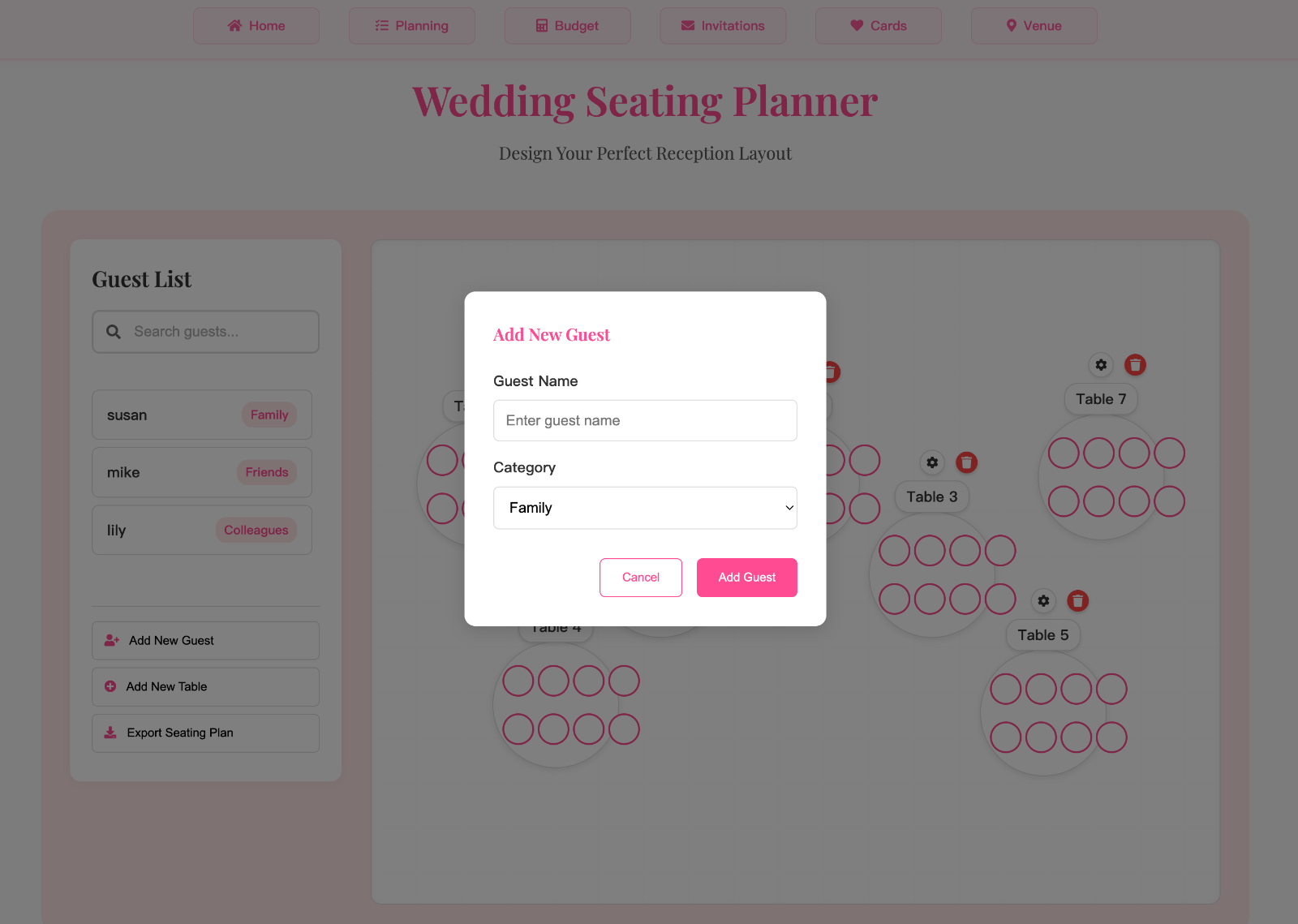 Wedding Seating Planner 婚礼座位安排